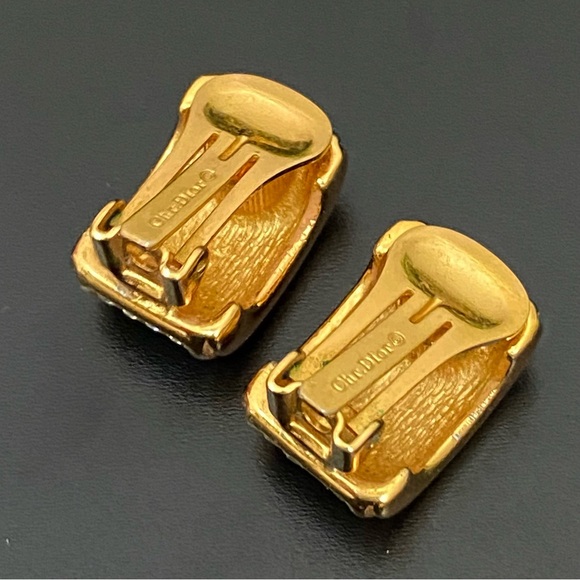 Vintage CHRISTIAN DIOR Goldtone Clear Pave Crystal Half Hoop Clip Earrings 17g - Picture 7 of 16